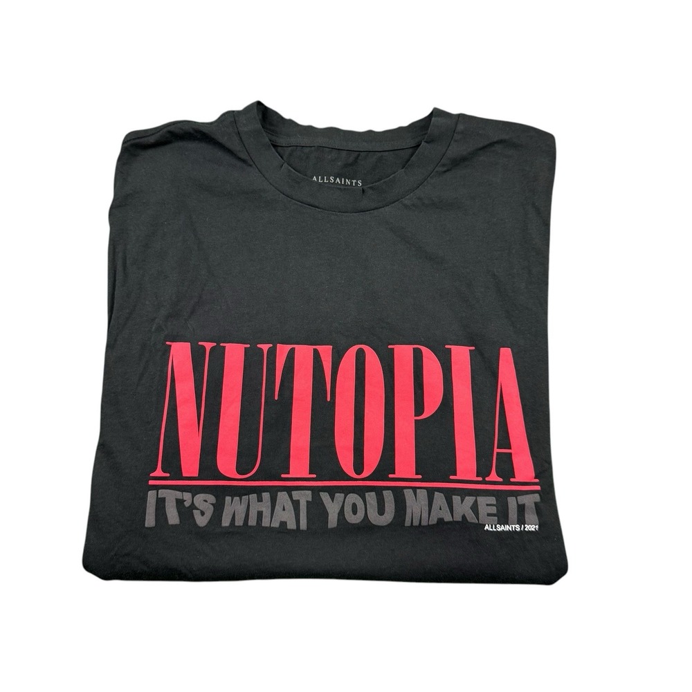 AllSaints Nutopia T Shirt Ninety SS Crew Black Medium Relaxed Fit MG017V